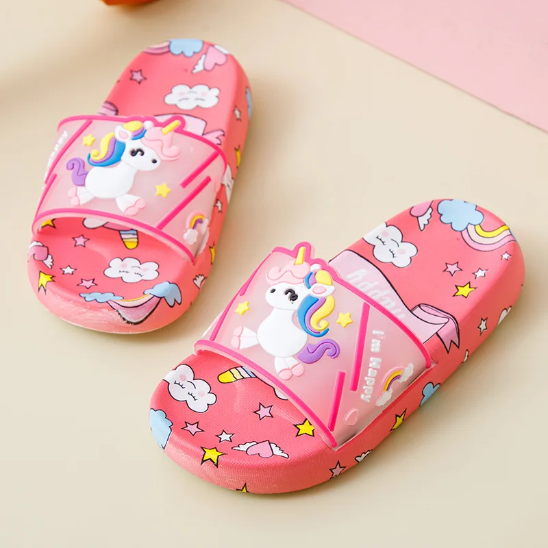 Summer Cartoon Children\'s Slippers Girl Unicorn Slipper Kids Cute Indoor Home Bathroom Shoes Flip Flops Einhorn