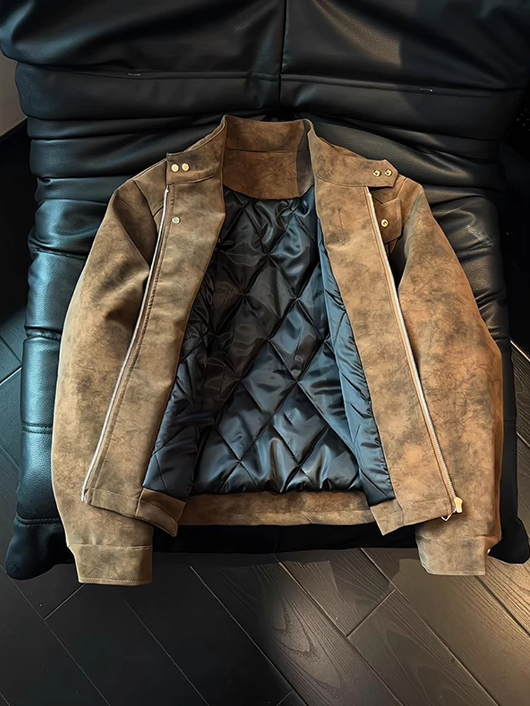 الرجعية الأمريكية مصبوغ دراجة نارية القطن Jaet الرجال الشتاء Thiened oulder مبطن الوقوف طوق القطن معطف دافئ عارضة #1