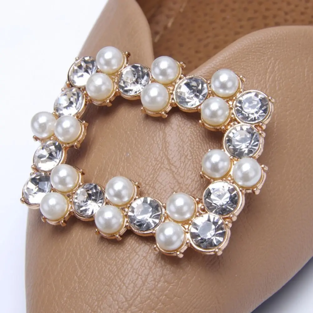 2PCS(1 pairs) Women Shiny Pearls Shoes Accessories Wedding Shoe Clip Rhinestone Decorative High Heel Charm Buckle