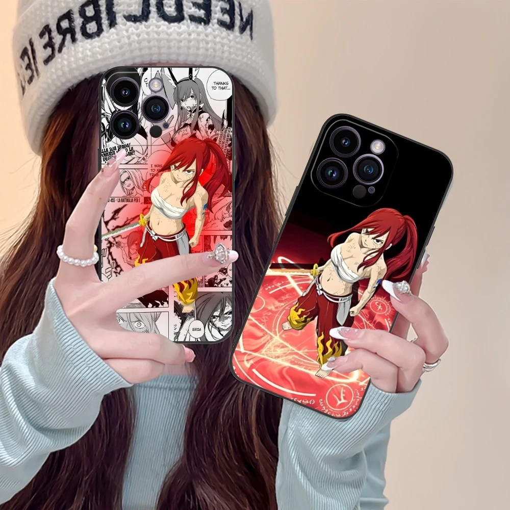 Fairy Tail Erza Mobile Cell Phone Case for iPhone 15 14 13 12 11 X XR XS 8 7 Pro Max Plus Mini Black Soft Phone Cover Shell