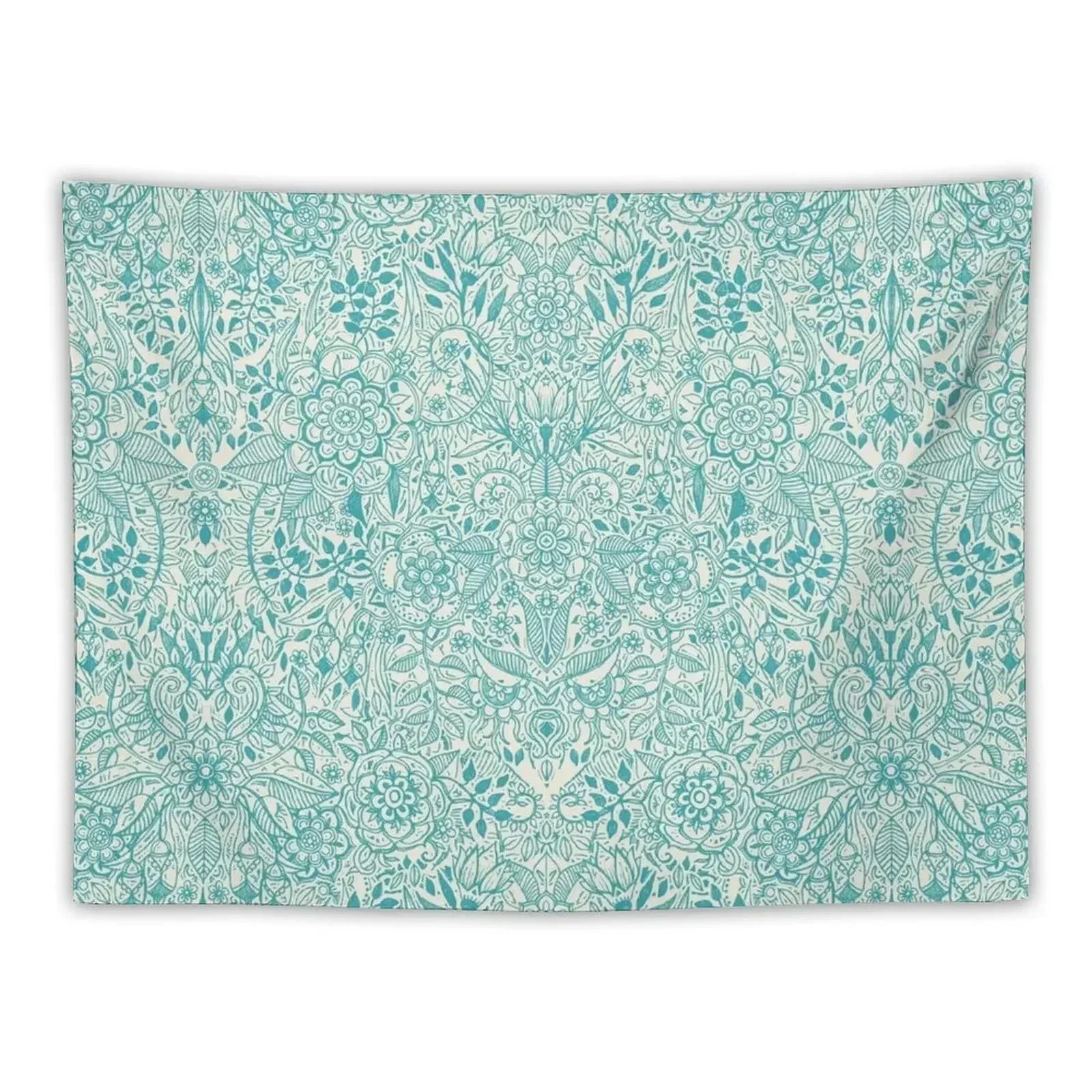 

Detailed Floral Pattern in Teal and Cream Tapestry Decoration For Rooms Kawaii Room Decor Room Ornaments Tapestry