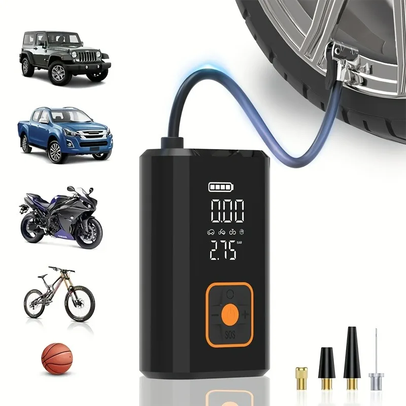 Bomba de Aire Recargable, Mini Inflador de Neumáticos, Compresor de Aire Portátil, Inflador de Neumáticos Digital Inalámbrico para Automóviles, Bicicletas y Balones