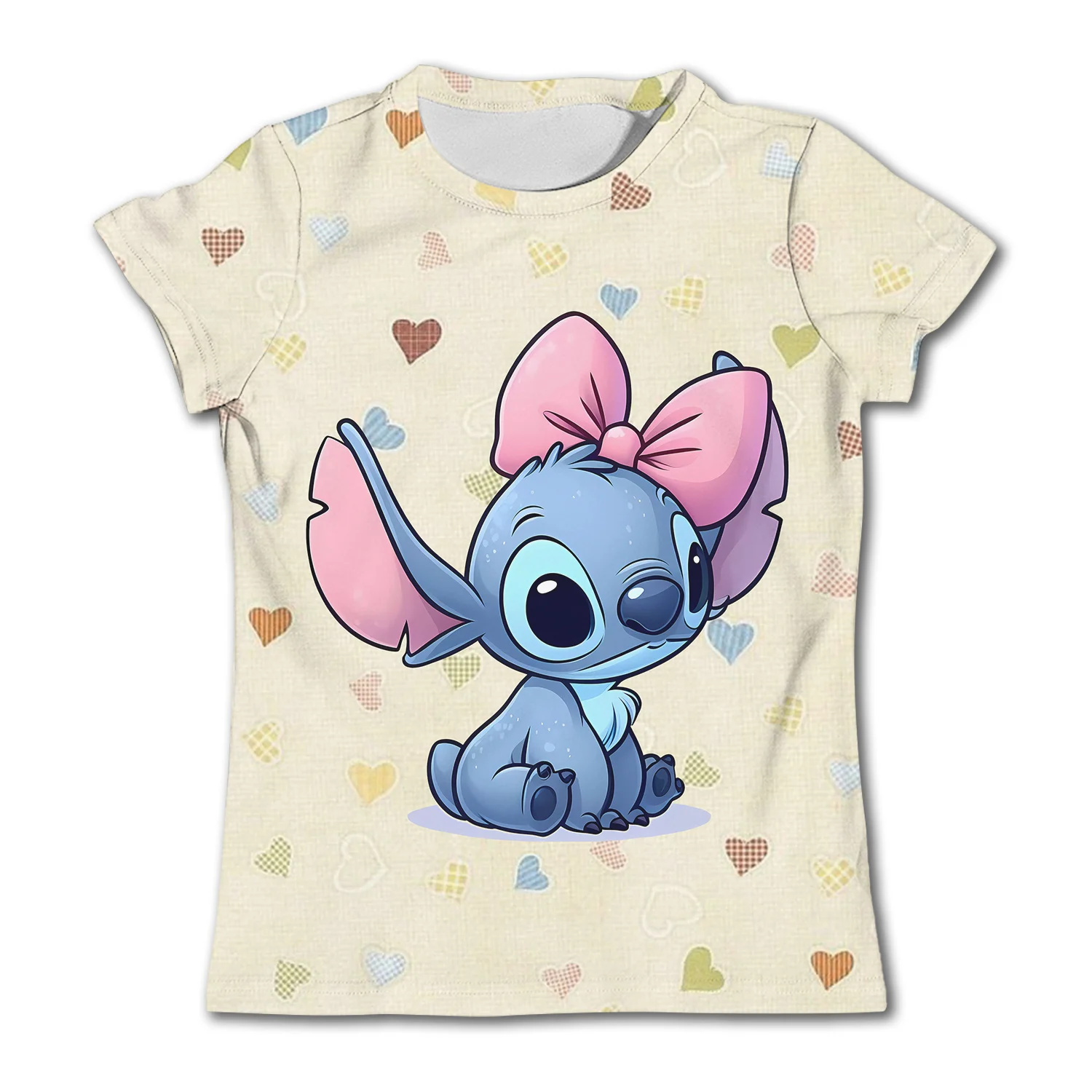 Cartoon Stitch Pattern Baby Girl T-Shirt Summer Casual Breathable Short Sleeve 3d Printed Fun Girls' T-Shirt Children Clothing