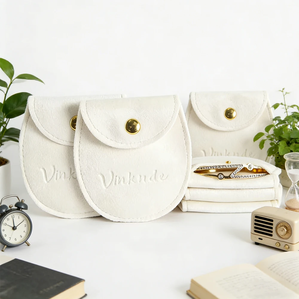 

50/100pcs Custom Logo Velvet Suede Microfiber Jewelry Container Bags for Inserting Earrings Necklace Ring Displays Gift Snap Bag