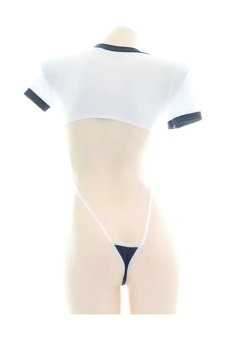 Cute bodysuit sexy lingerie hollow out clothing anime cosplay female student uniform sheer high waist student set view 2