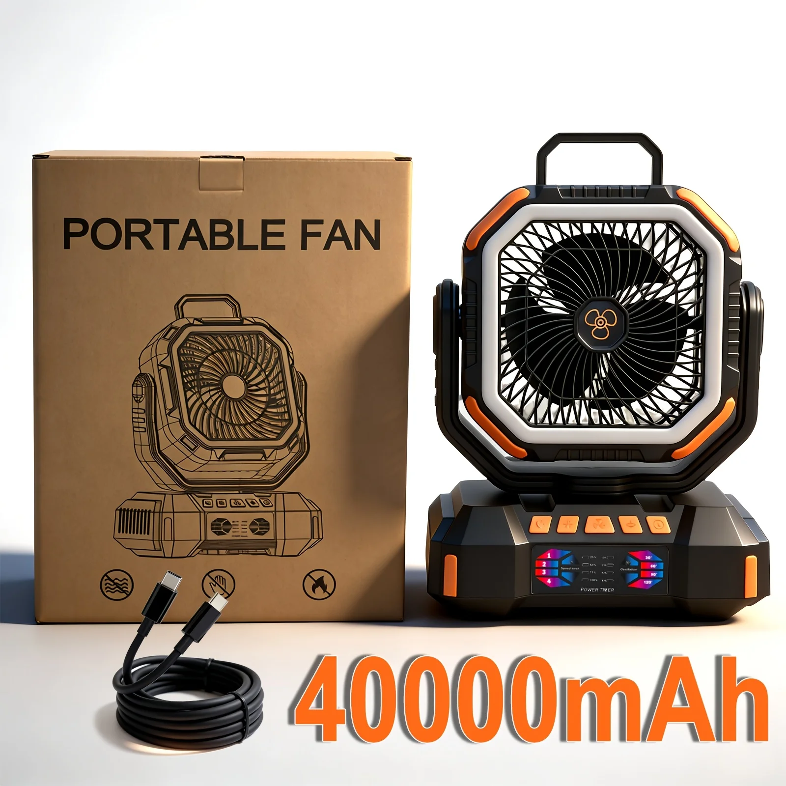 

40000mAh USB Battery Portable Rechargeable Table Camping Fan with LED Light Remote Control Oscillating Ceiling Fan for Tent Car
