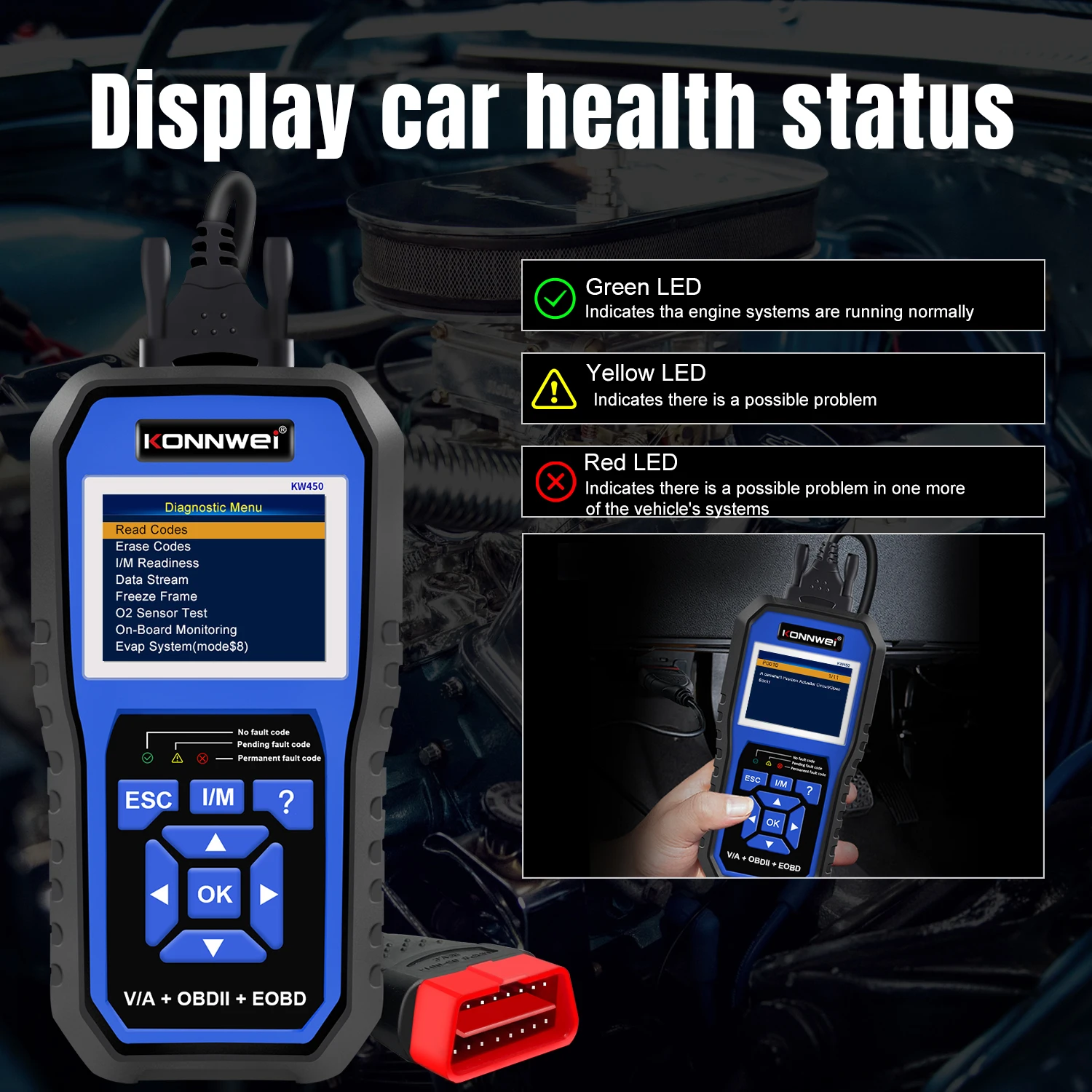 KONNWEI KW450 OBD2 Car For VAG Diagnostic For VW/AUDI Automotive ABS Airbag Reset Code Reader Adapter Scanner Auto Tools