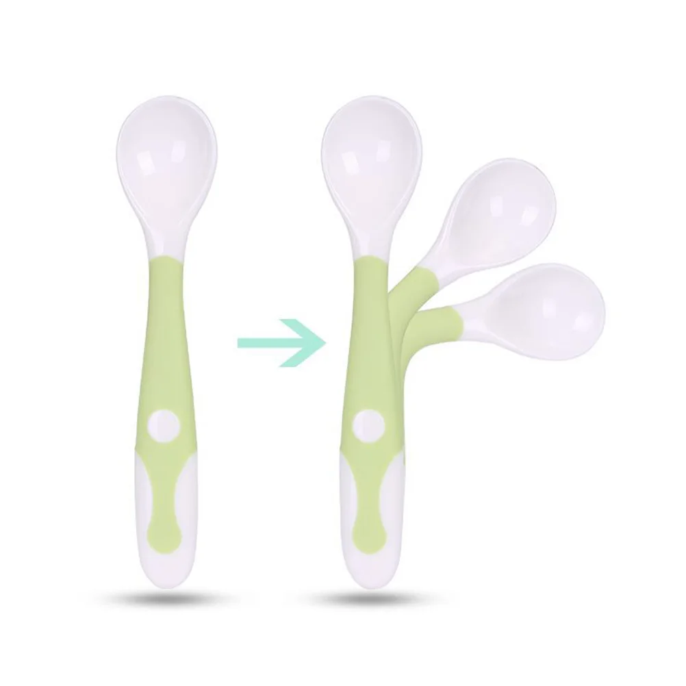 

1 Set Baby Spoon Fork Feeding Tableware 360-degree Bent Spoon and Fork Set PP Material with Box for Baby Kids (Green)