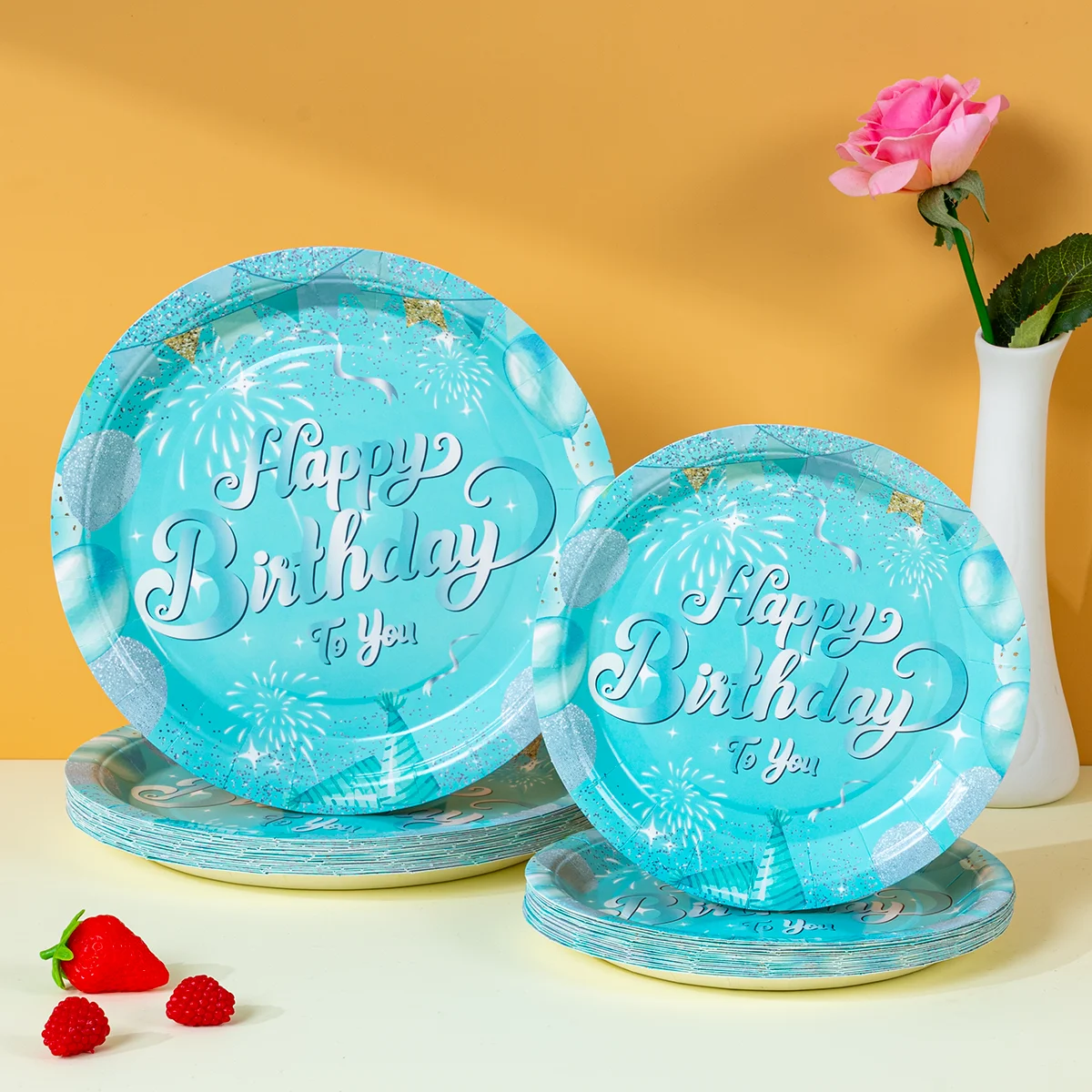 Party Supplies - 10/25/50pcs Happy Birthday Blue Disposable Paper