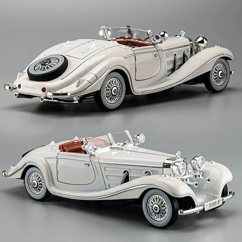 Modèle de voiture en alliage de voiture classique Mercedes Benz 500, son et lumière, retour de puissance, cadeau d'anniversaire pour garçon, ornement de collection, 1: 24