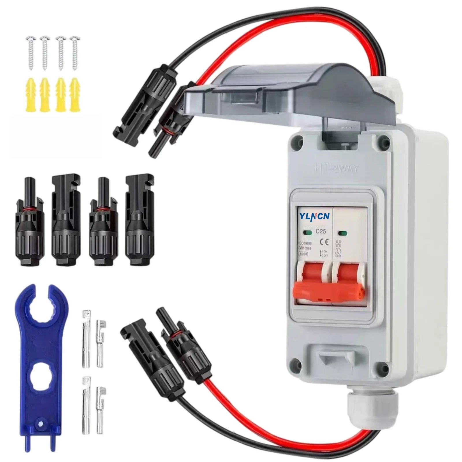 Solar Panel Disconnect Switch 1000VDC 16/20/25/32/40/50/63A Solar Circuit Breaker Box for Panel Inverter RV Home System