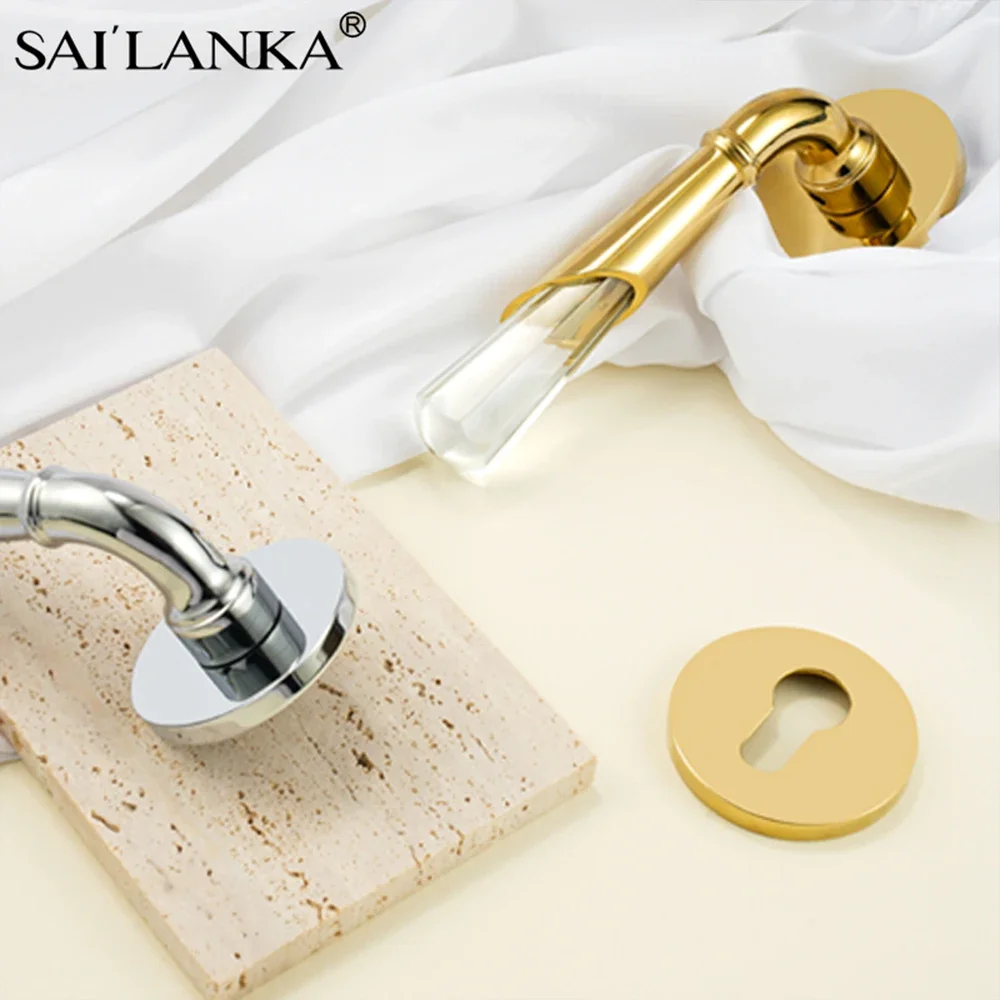 SAILANKA Door Lock Set Modern Brass Acrylic Interior Bedroom Bathroom Double Wood Door Lever Set Dummy Privacy Passage Lock Set