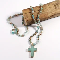 Fashion Bohemian Jewelry Accessory 6mm Stone/Glass Knotted Cross Stone Pendant Necklaces For Women