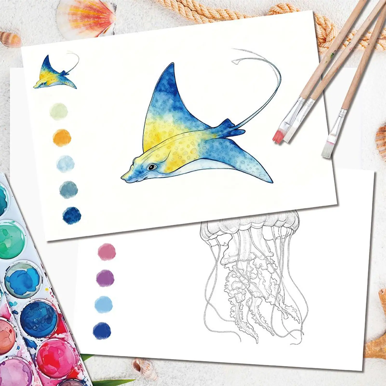 Watercolor Coloring Book for Beginners Painting Workbook with Guided Designs for Kids Teens Classroom Art Activity Home Reward