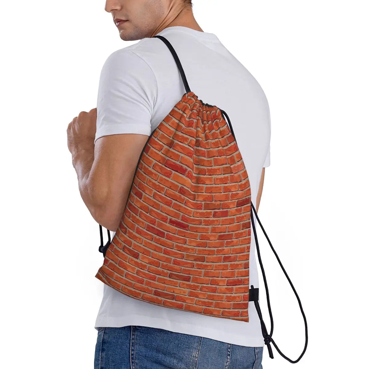 Red Brick Wall Backpacks Portable Drawstring Bags Sports Bag Book Bags for Travel School