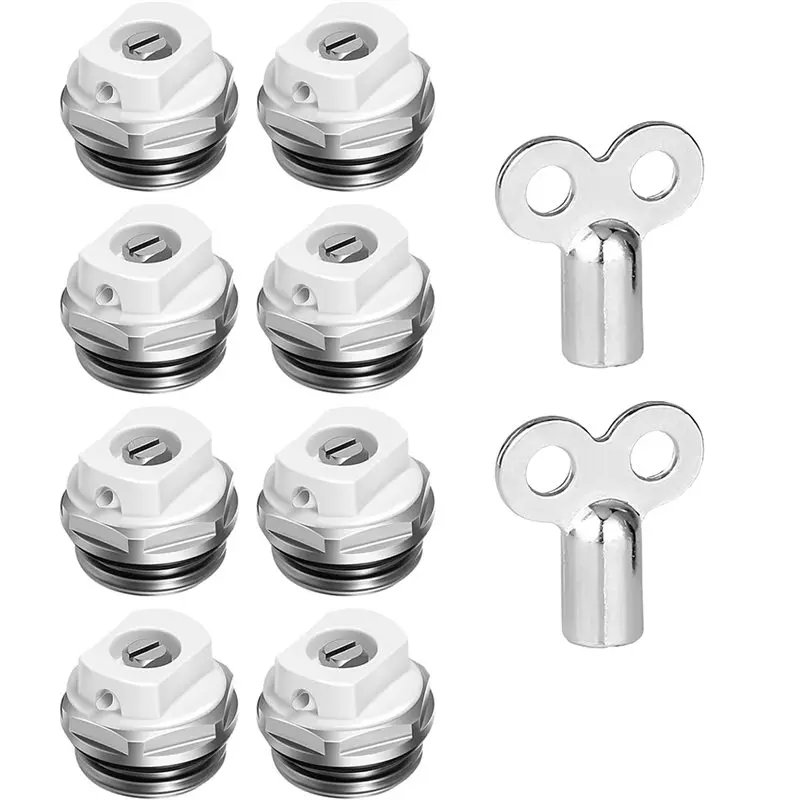 

RMWIN-Heating System Components-Pack Of 8 1/2 Inch Radiator Bleed Valve With 2 Bleed Keys, Metal Outlet Valve