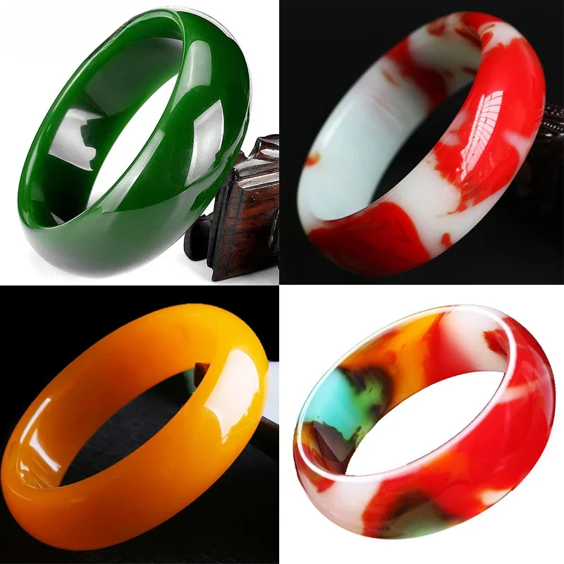 

Xinjiang Hetian Jade Jasper White Jade Bracelet Chicken Blood Women's Widened Red and White Colorful Fashion Jewelry Bangles