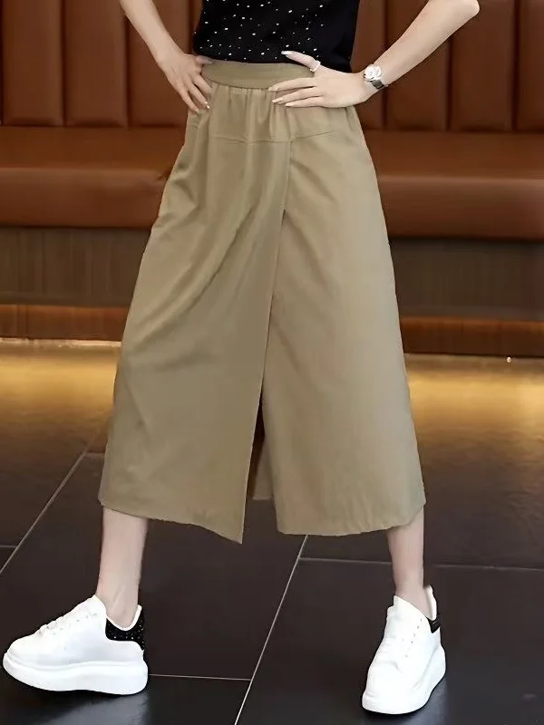 New Chinese Style Casual High Waist Wide Leg Skirt Pants Women's Summer Breathable Comfortable Multifunctional Cool Feeling