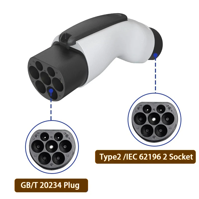 WUFEN 22KW/7KW IEC62196 نوع 2 إلى GBT EV محول شحن محول 220 فولت/380 فولت 32A 1P/3P Type2 GB/T شاحن محول محول