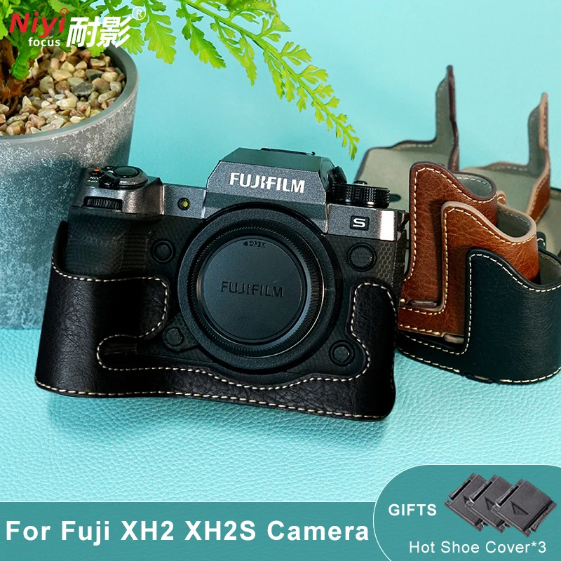 جديد بو الجلود كاميرا حافظة نصف الجسم غطاء ل Fujifilm XH2 XH2S فتح غطاء سفلي أسود براون القهوة الأخضر فوجي XH2 XH2S