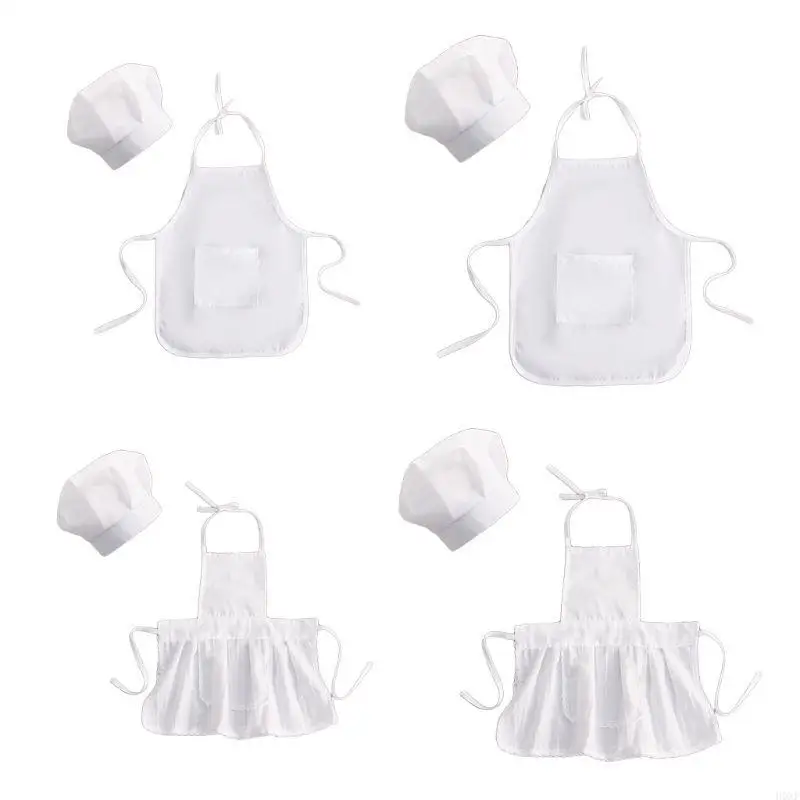 

H0XF Children Chef Apron Front Hat Boys Girls Apron Kitchen Craft Kids Apron Painting Cooking Baby Pinafore and Hat