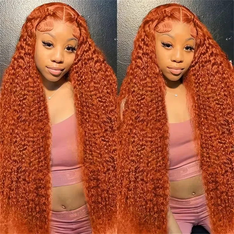 13x4 HD Lace Orange Ginger Deep Curly Wigs 30 36 Inch Water Wave Ginger Lace Front Wigs Human Hair Brazilian Human Hair