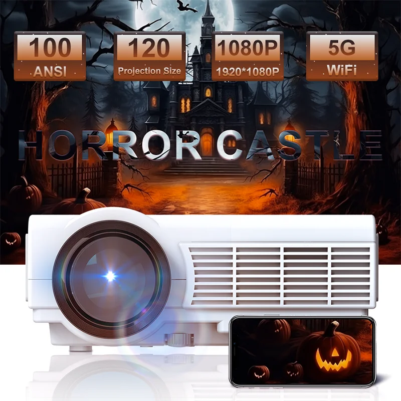 Halloween Portable Projector Full HD 1080P 5G WiFi BT5.0 Auto Focus Video Movie Home Theater Beamer Christmas Gifts LED Projetor