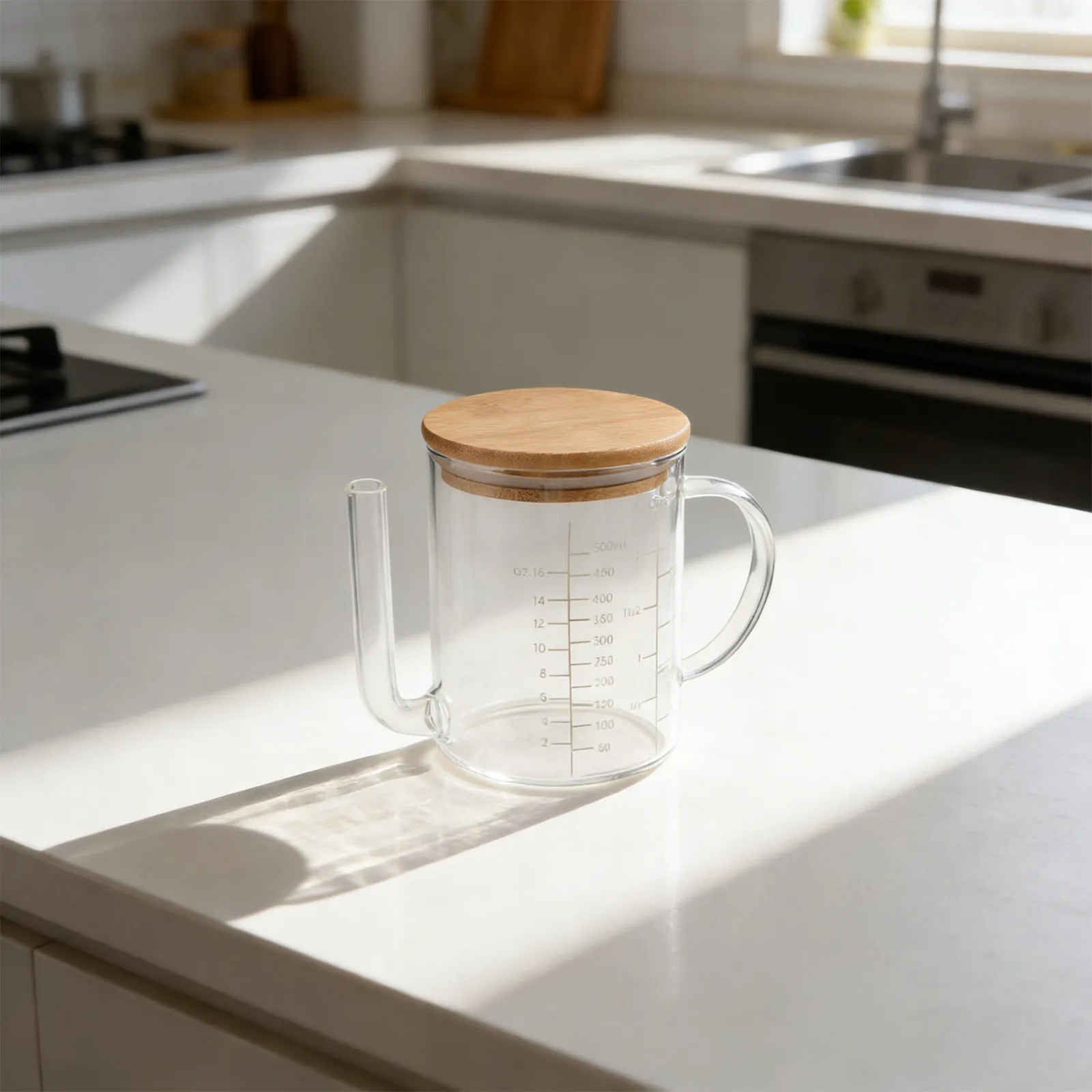 2 Cup Heat Resistant Glass Fat Separator Jug Oil Grease Measuring Cup Kitchen Cooking Meat Juice Gravy Separator with Pour Spout