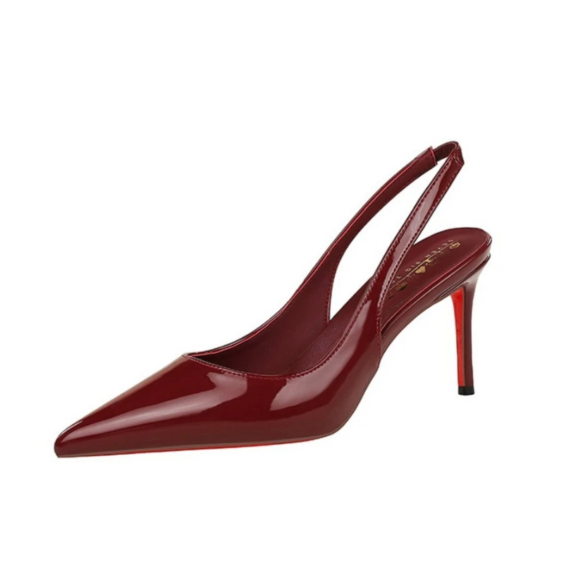 New European and American Pointed High Heels, Patent Leather Rear Thin Heels, Fashionable and Simple Red-soled Women's Shoes view 6