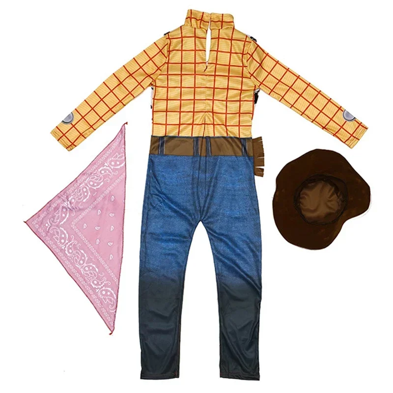 Kids Woody Cosplay Costume Toy Story Sheriff Woody Pride Cosplay Bodysuit Clothes Halloween Carnival Costume Jumpsuits Hat