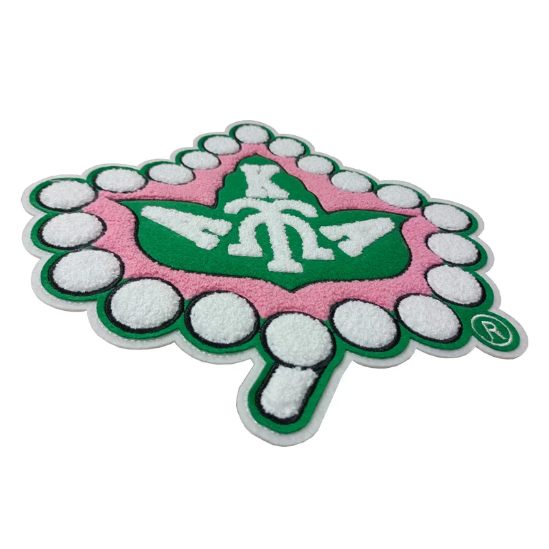 Iron Patch for Jacket, Pretty Greek Alpha Kappa Alpha Sorority, Chenille AKA Pearl Ivy Leaf, Pink and Green