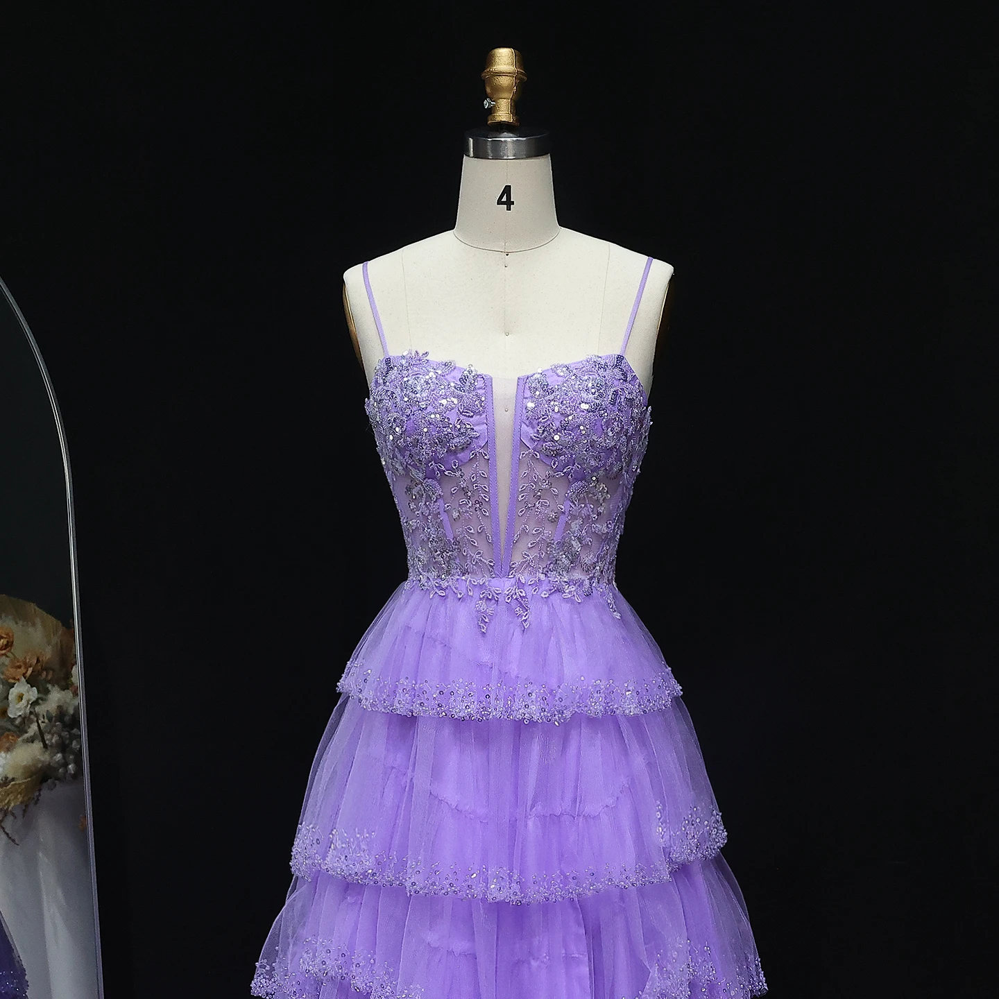 Sharon Said Elegante corsetto in tulle lilla con volant a strati trasparenti abito da ballo lungo abiti da sera a-line SH217 personalizzato