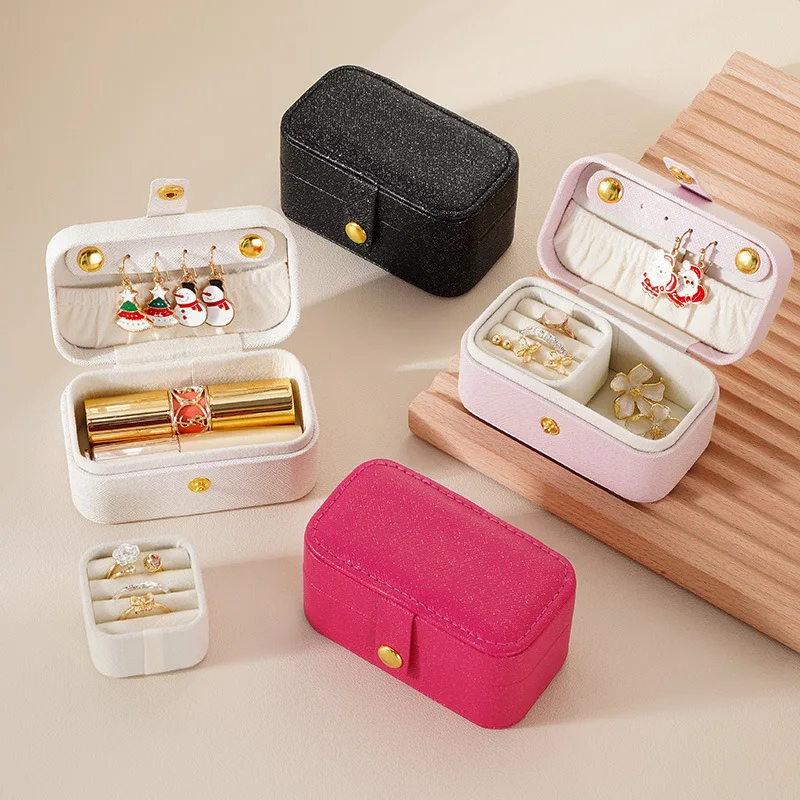 1Pcs Mini Simple and Exquisite Leather Jewelry Box, Home Travel Portable Small Ring Necklace Earring Jewelry Storage Box