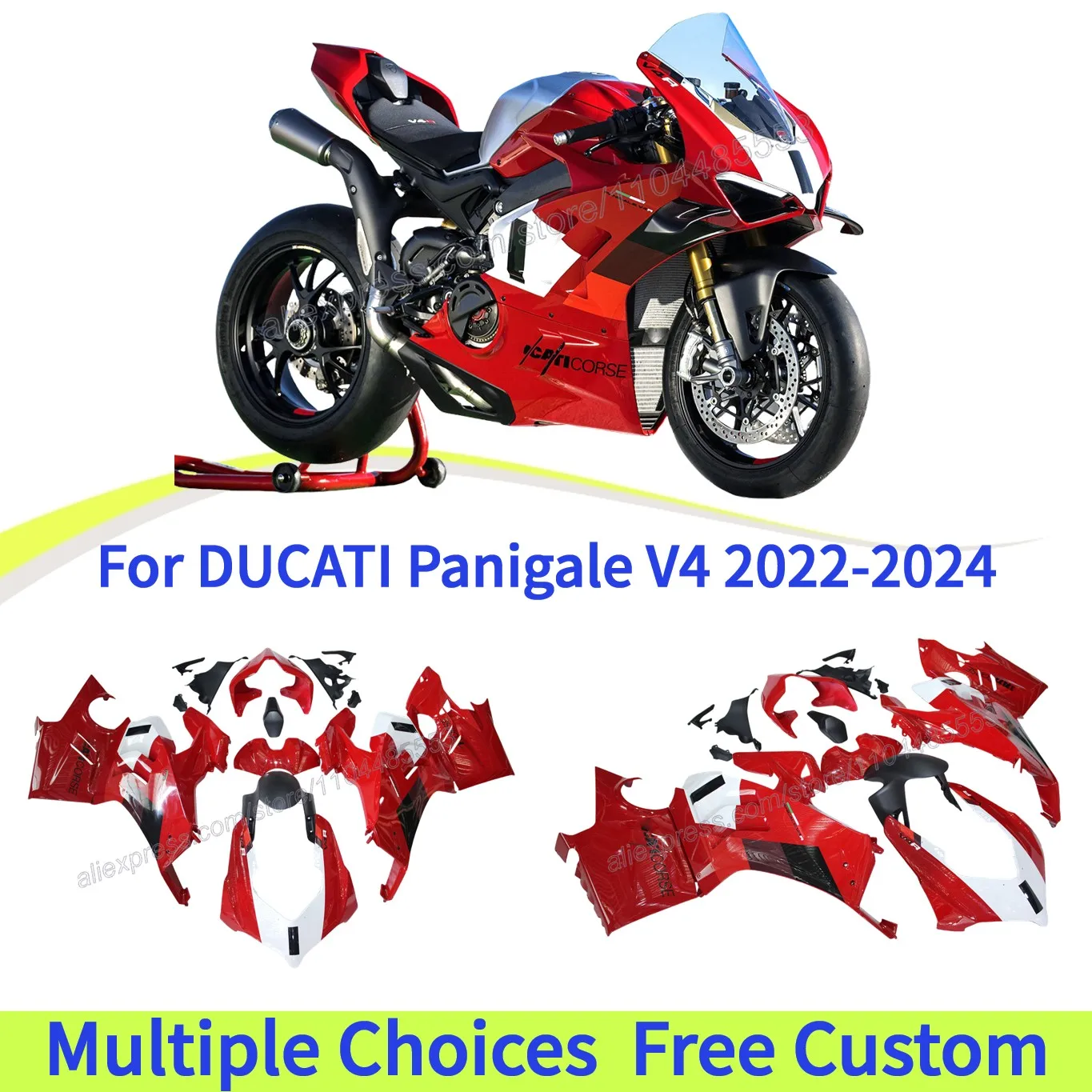 

For Panigale v4 2022 v4s 2023 V4R 2024 fairing kit ,high quality ABS injection body kit ,22-24, red & white & matte black