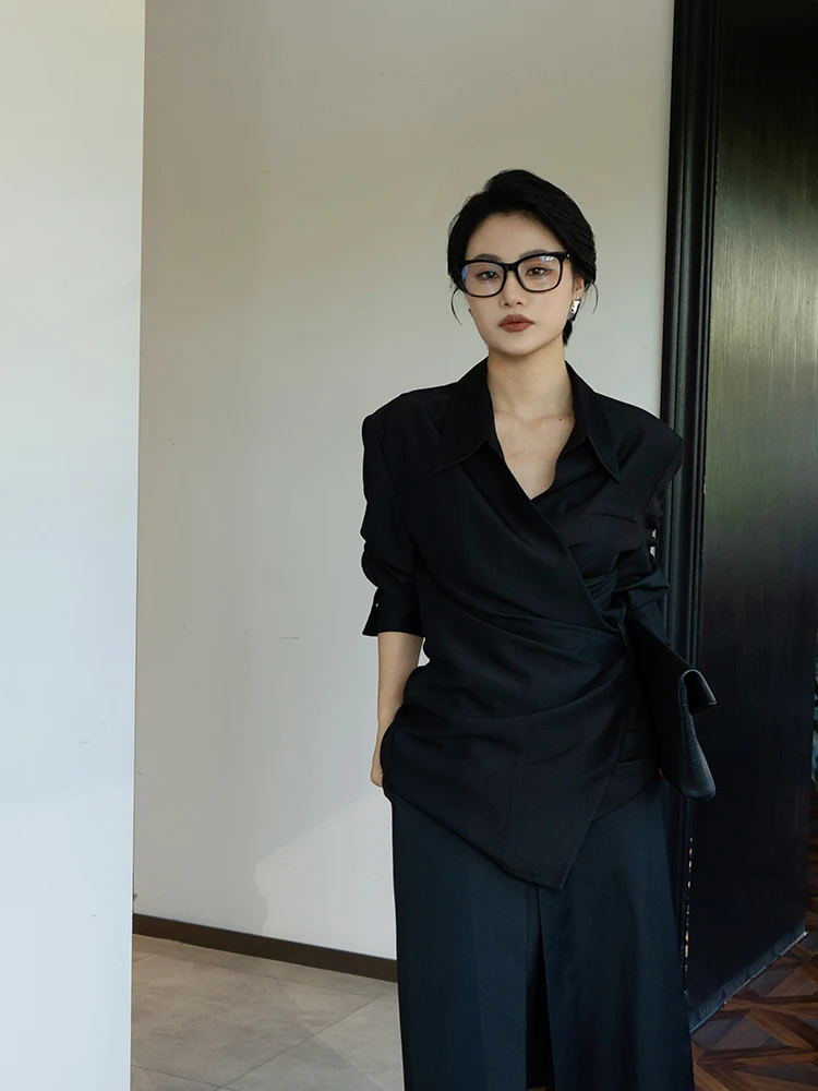 

Женская повседневная свободная рубашка Cambrie Library, красная, с отложным воротником, асимметричная, с завязками на талии, весенняя