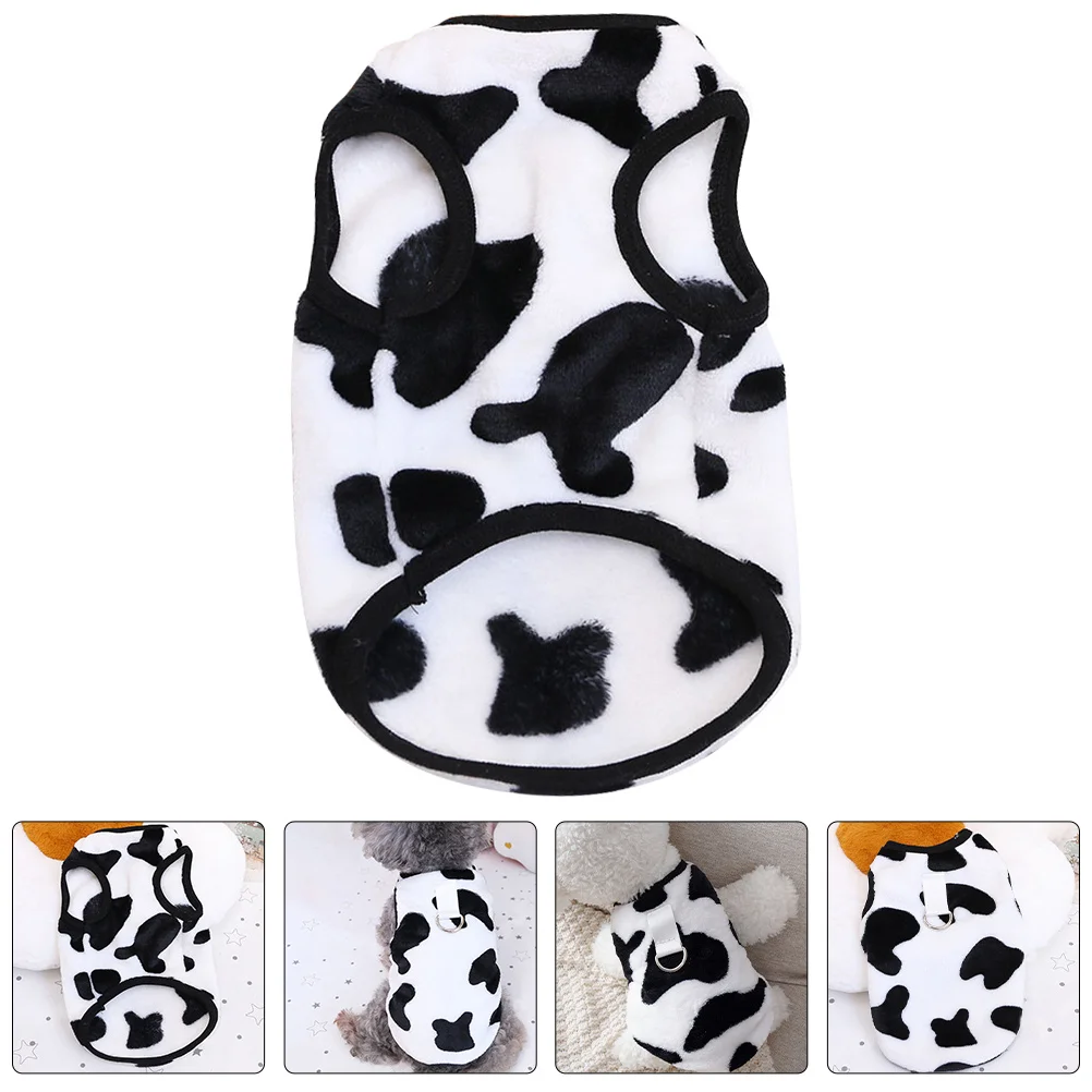 

Warm Winter Dog Vest Coral Fleece Cow Print Pet Vest Soft Comfortable Skin Friendly Winter Clothes for Dog Cat Outdoor Wear