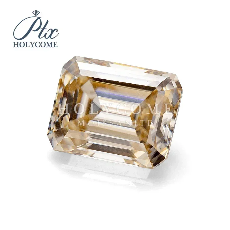 

Holycome Moissanite Champagne Color Gra Certificated VVS1 Emerald Cut Loose Moissanite Supplier ODM OEM Factory Price Supply