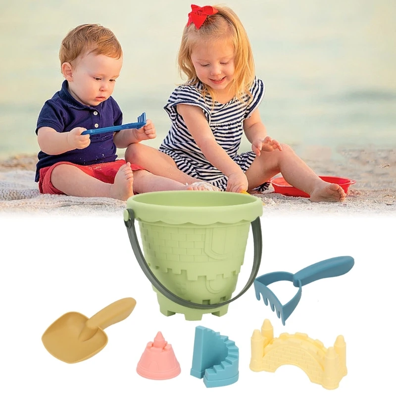 Y1UB 6pcs Summer Sand Bucket Seaside Toy Set Summer Sand Play Water Game Kits Sandboxes Shovel Castle Mold Model Seaside Toy