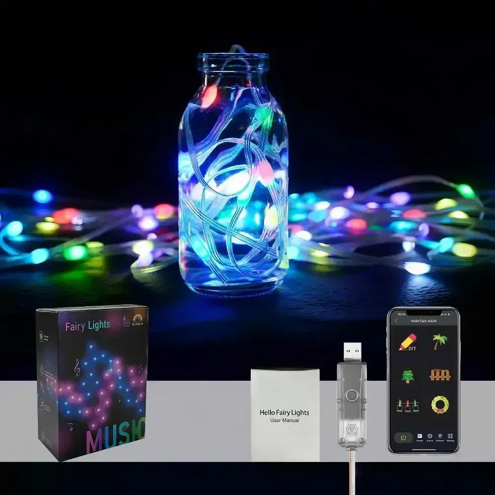 DIY LED RGB Fairy Lamp 5V USB Night Light Strings Smart Bluetooth APP for BedRoom Christmas Tree Garland Party Courtyard Decor