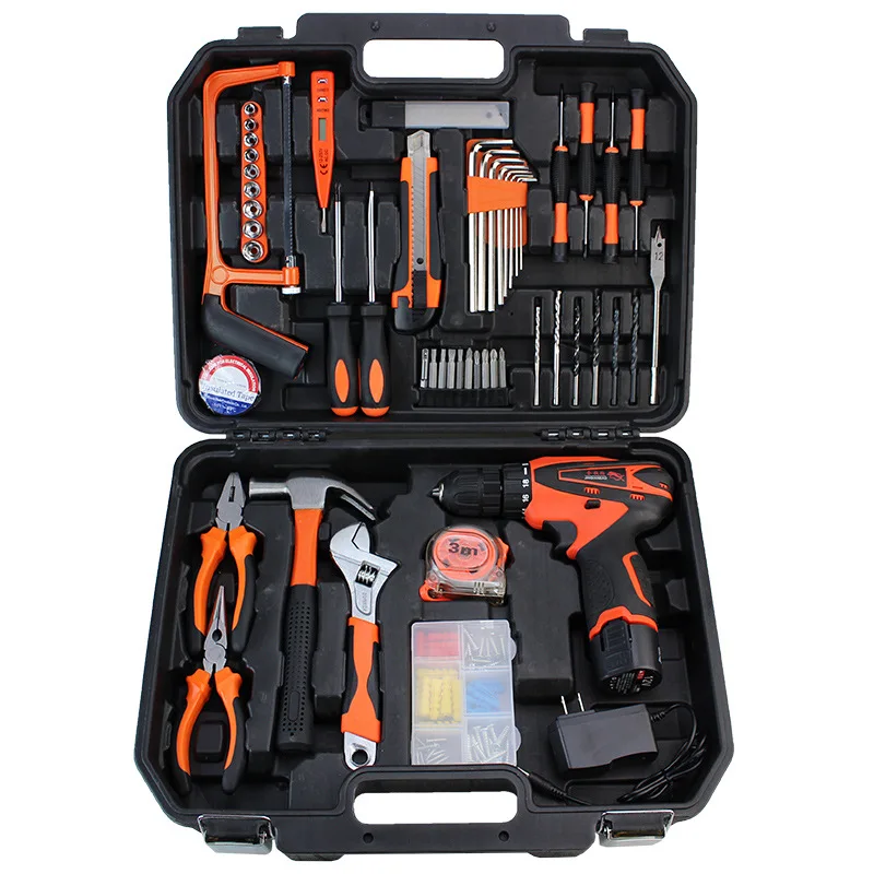 Lithium battery drill toolbox, hardware tool set Daquan, charging drill household, power tool set