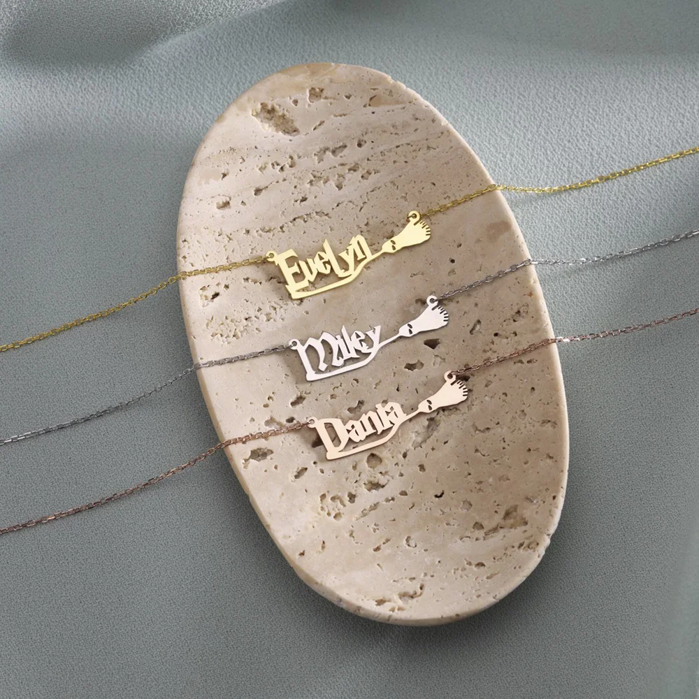 

Personalised Broom Necklace For Women Custom Wizard Name Charm stainless steel Gold Necklace Fashion Jewelry Halloween Gift