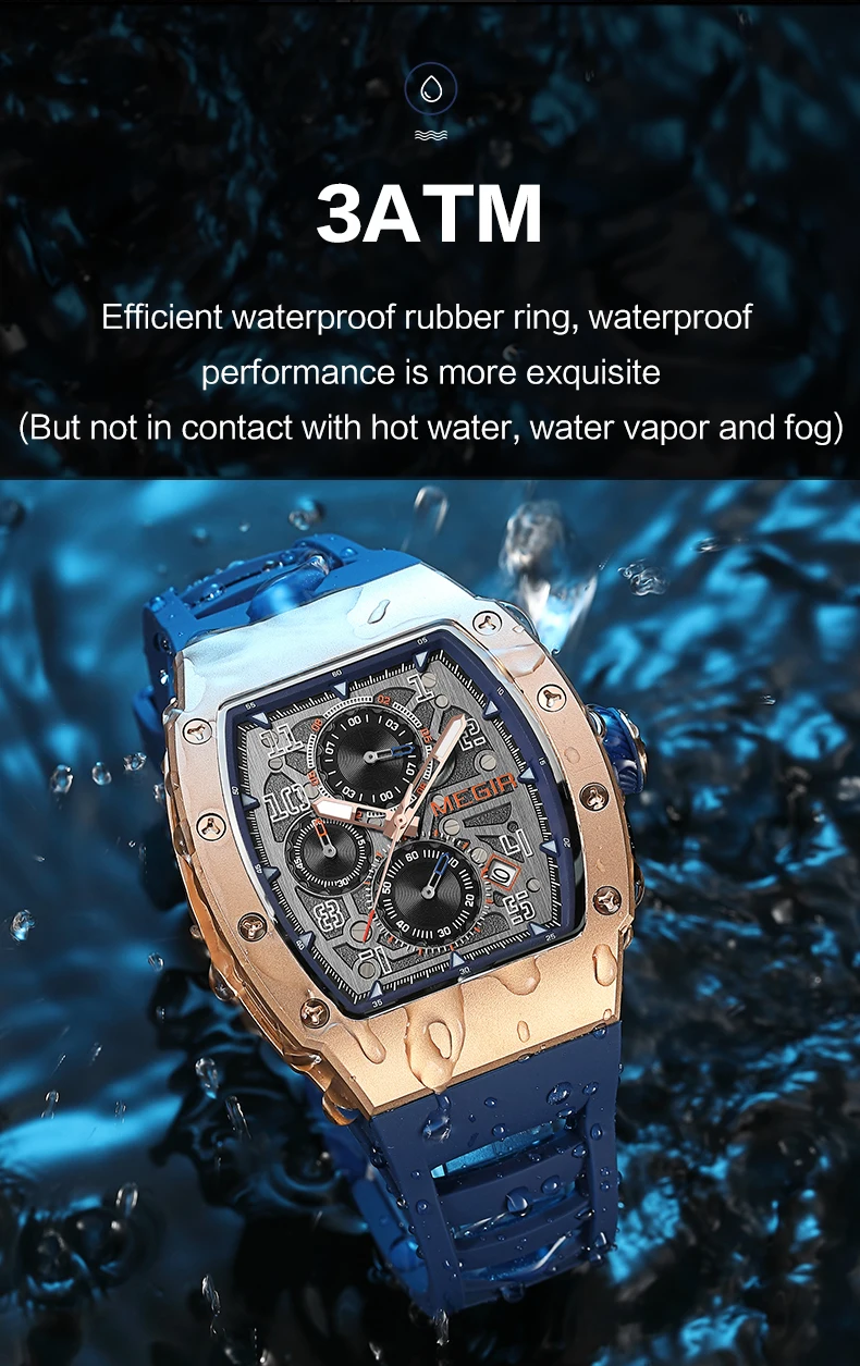 MEGIR Brand Fashion Steel Case Quartz Watch for Men Luxury Sport Military WristWatch Large Dial Male Clock Chronograph Auto Date