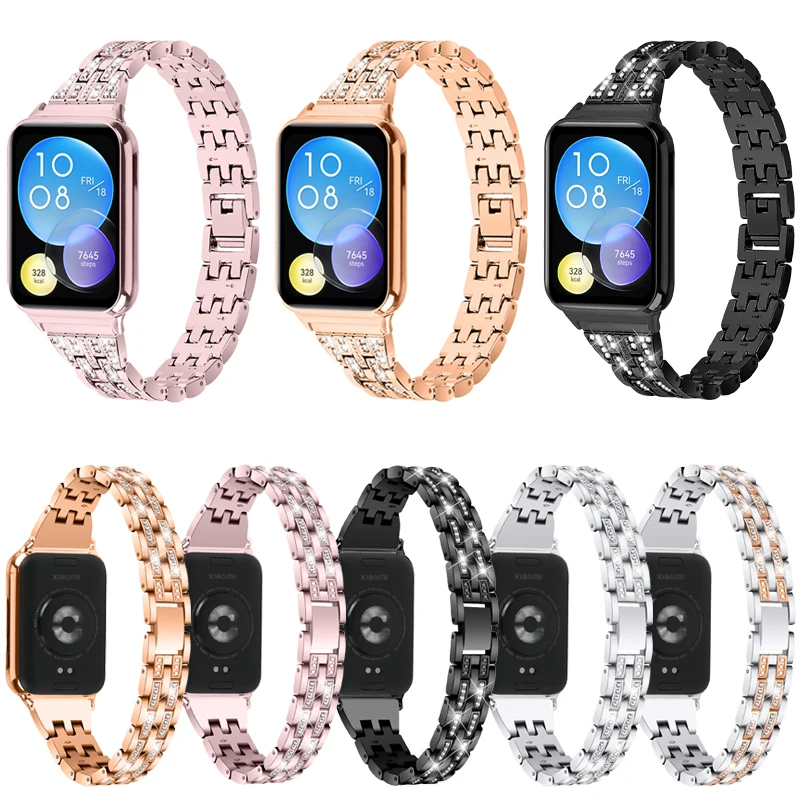 Metal Diamond Strap For Redmi Watch 4 5 6 Replacement Bracelet For Xiaomi Mi Band 8Pro/9Pro Smart Bracelet Wristband Accessories