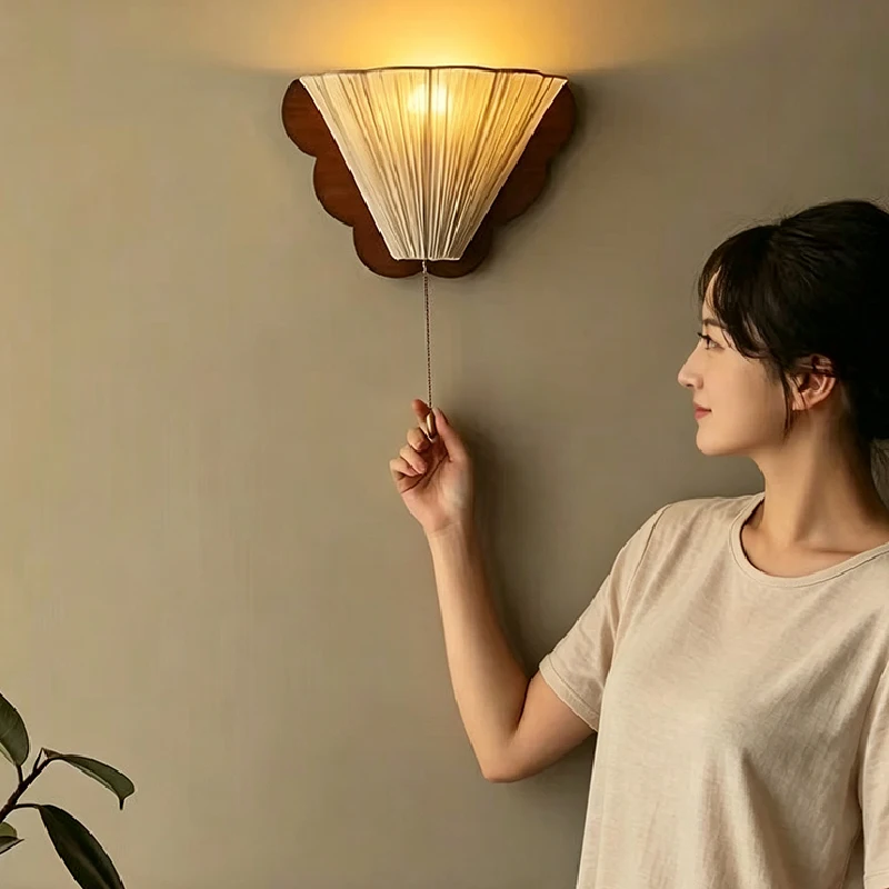 E14 French Retro Wall Lamp LED Cloth Cover Zipper Switch Warm Light Living Room Bedroom Bedside Hallway Home Decor Lighting