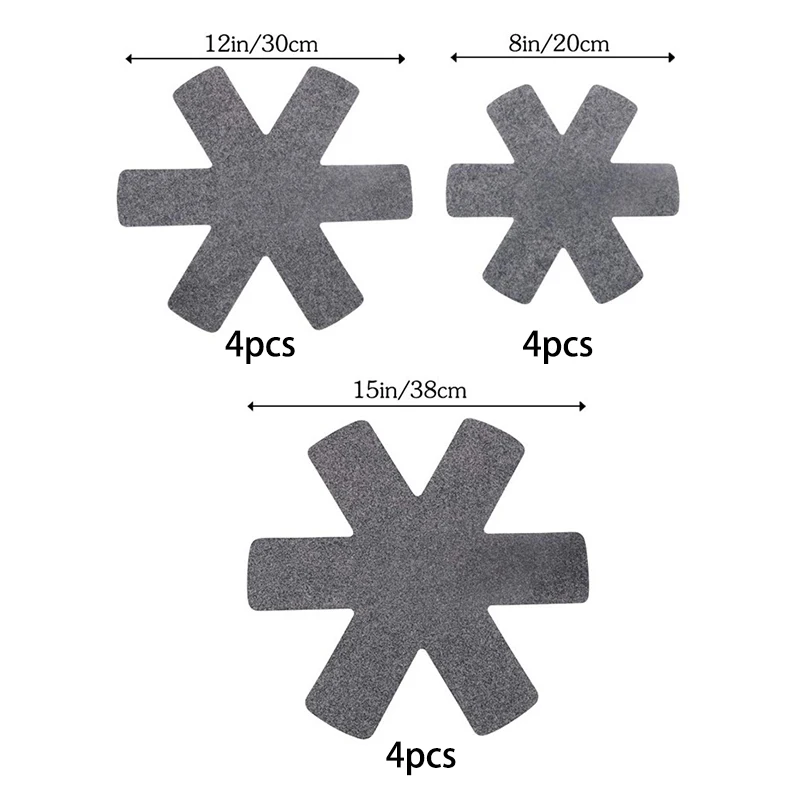 Lot de 12 protections pour casseroles TANsaupoudrer, 3 différentes poêles plus grandes, coussinets pour protéger et séparer vos ustensiles de cuisine (gris)