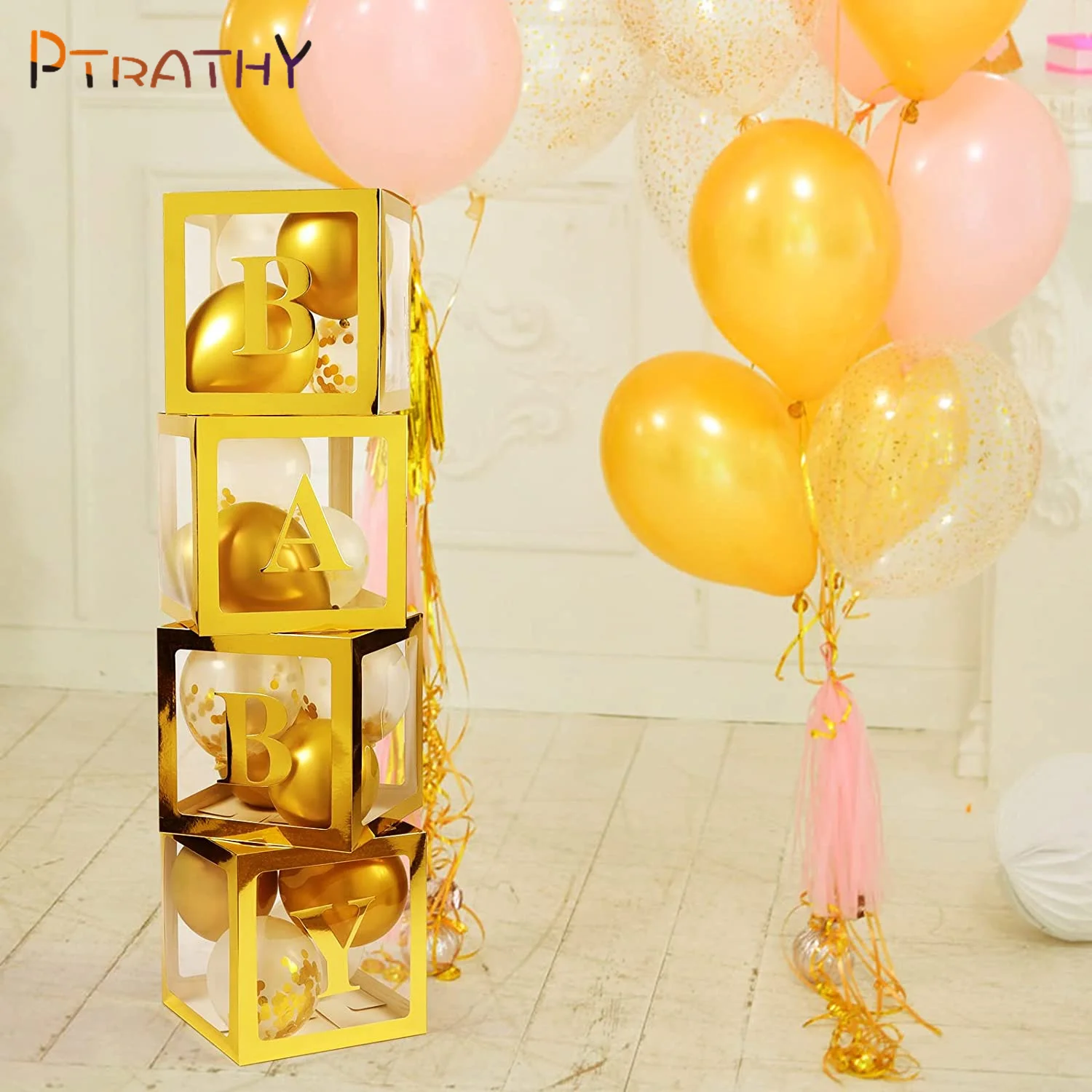 30cm Baby Shower Decorations Transparent Box Letter Balloon Air Balls First 1st Birthday Wedding Party Decorations Kids Boy Girl