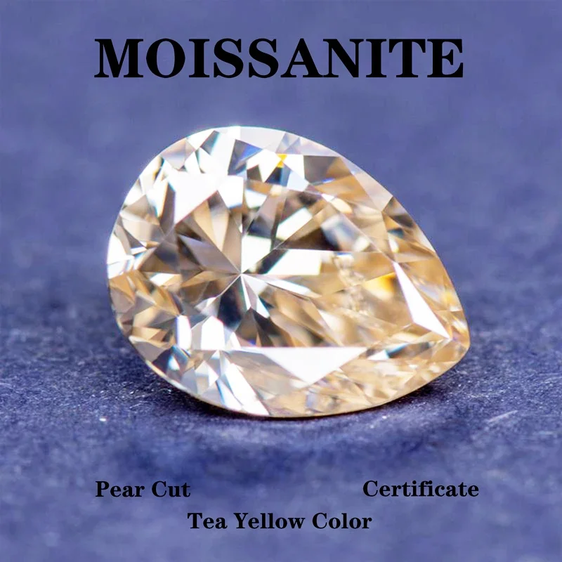 

Муассанит камень грушевидной огранки натуральный чай желтого цвета для изготовления ювелирных изделий DIY кольцо ожерелье серьги основные материалы с отчетом