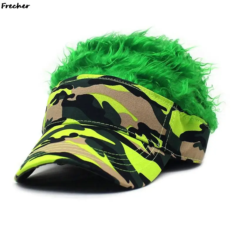 Rock Punk Visors Hats With Spiky Hairs Wig Hip Hop Fashion Baseball Cap Men Women Party Fake Hair Sun Hat Camouflage Sports Caps