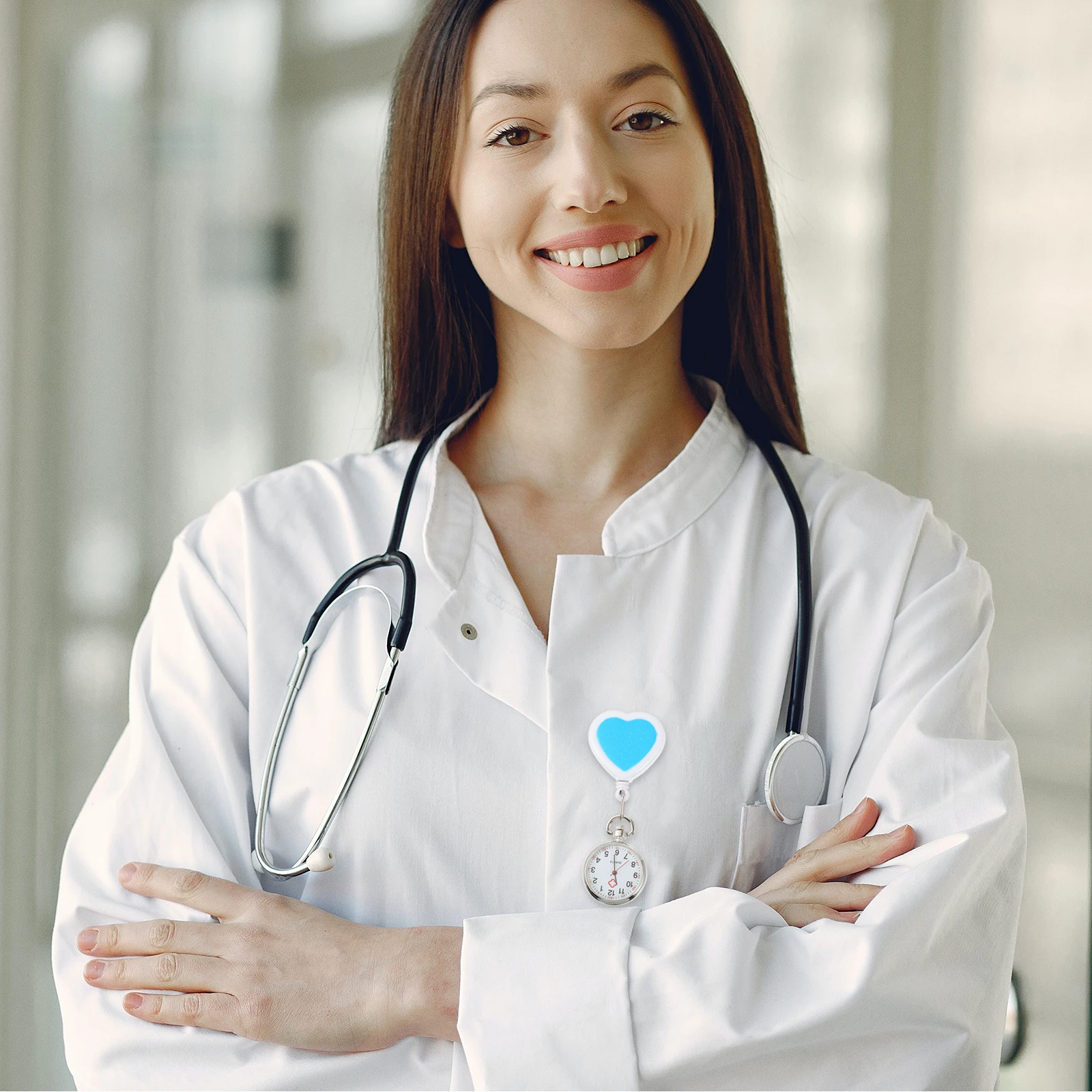 

Delicate Peach Heart Hanging Pocket Retractable Nurse Doctor Lovely Chest For Students Nurses Retractable Pocket Watch Lovely