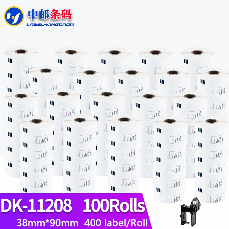 100 Rolls Compatible DK-11208 Label 38*90mm Die Cut Work for Brother Printer White Paper DK11208 DK-1208